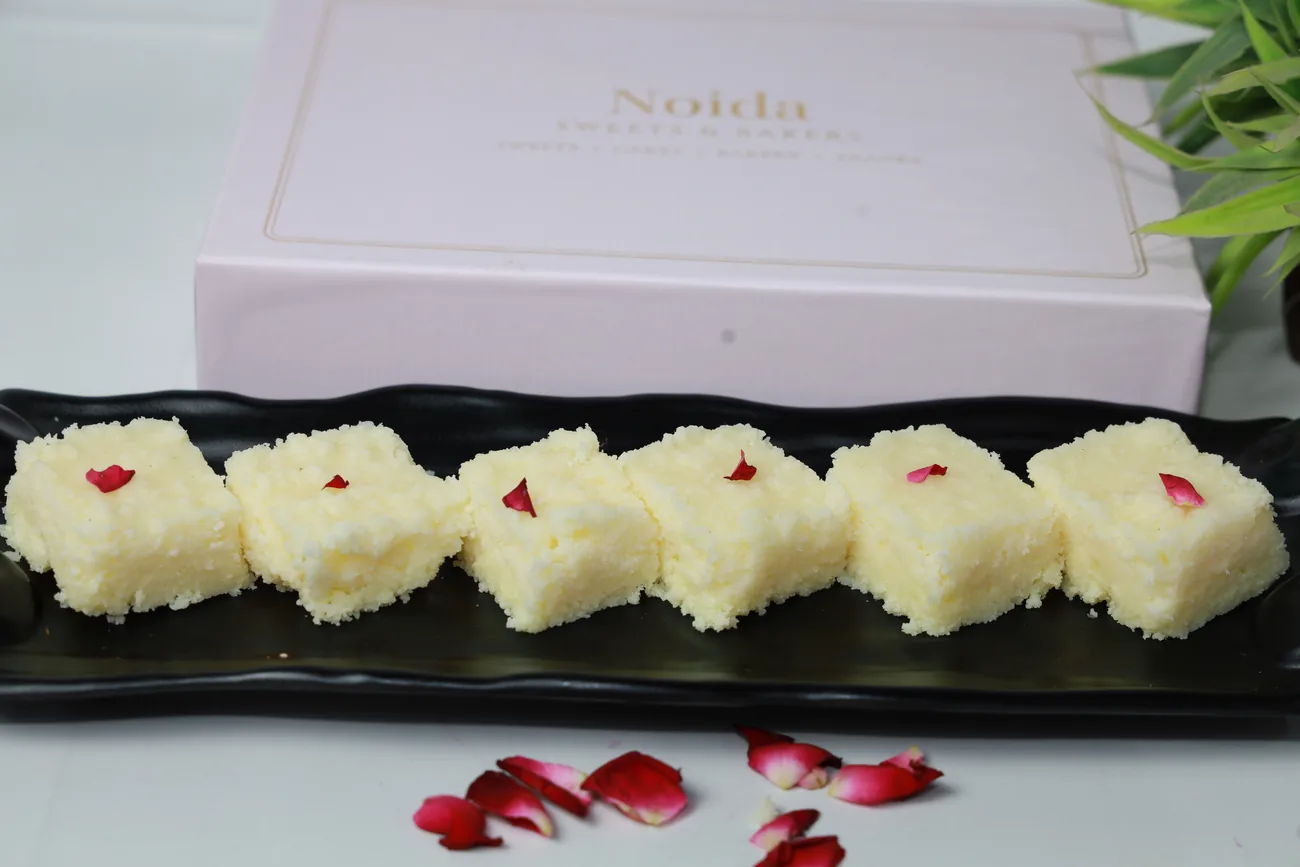 Coconut barfi with rose petals — our photo Coconut barfi with rose petals — our photo