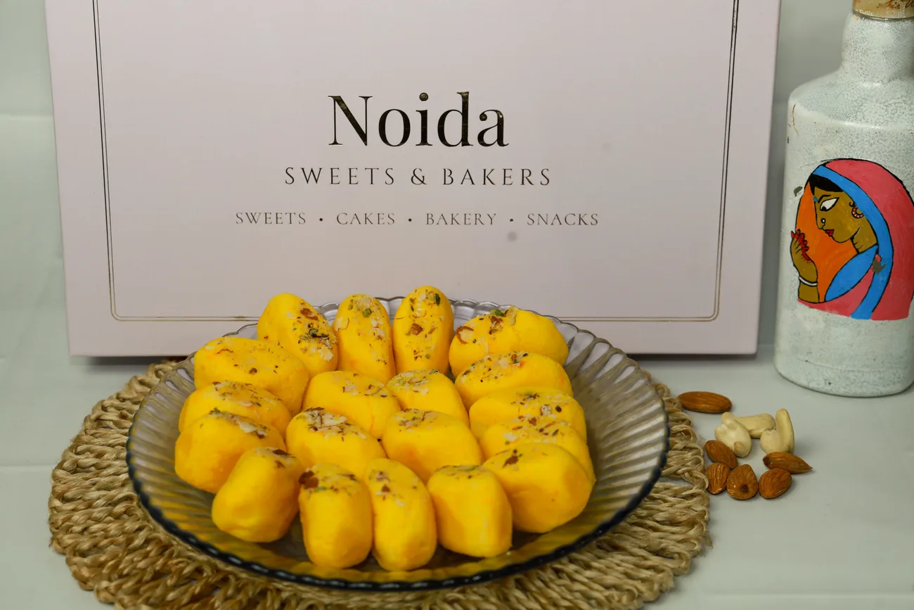 Kesar peda, flower-pressed — our photo Kesar peda, flower-pressed — our photo