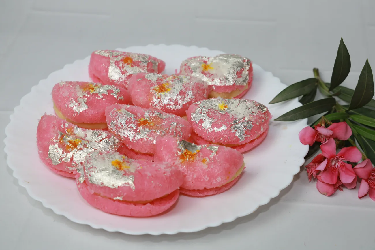Pink cham cham with silver vark — our photo Pink cham cham with silver vark — our photo