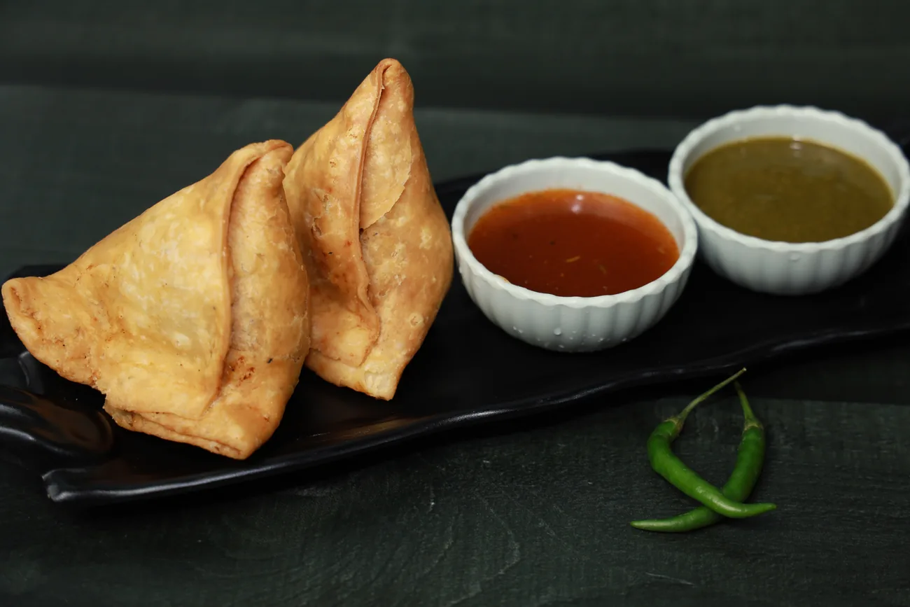 Samosas — our photo Samosas with mint and tamarind chutney — our photo